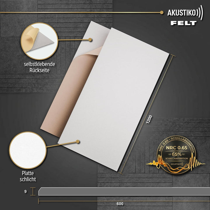 AKUSTIKO Schallschutzplatten selbstklebend 4er Set 120x60cm - Akustikpaneele aus Filz Schalldämmung