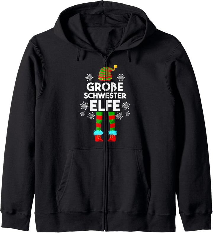 Grosse Schwester Elfe Weihnachtself Partnerlook Weinachts Kapuzenjacke