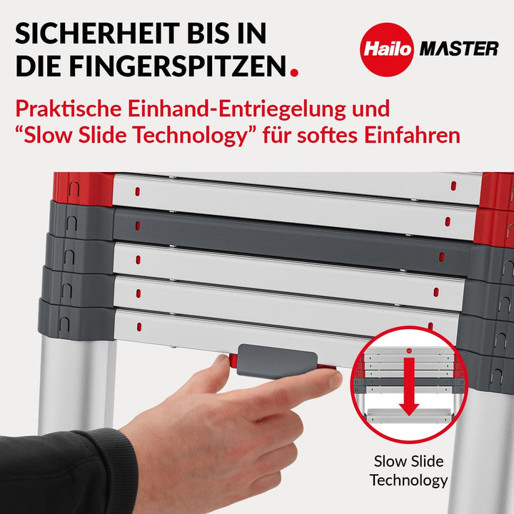 Hailo T100 FlexLine Sicherheits-Teleskopleiter - ausziehbare Leiter aus Aluminium mit bis zu 11 Stuf