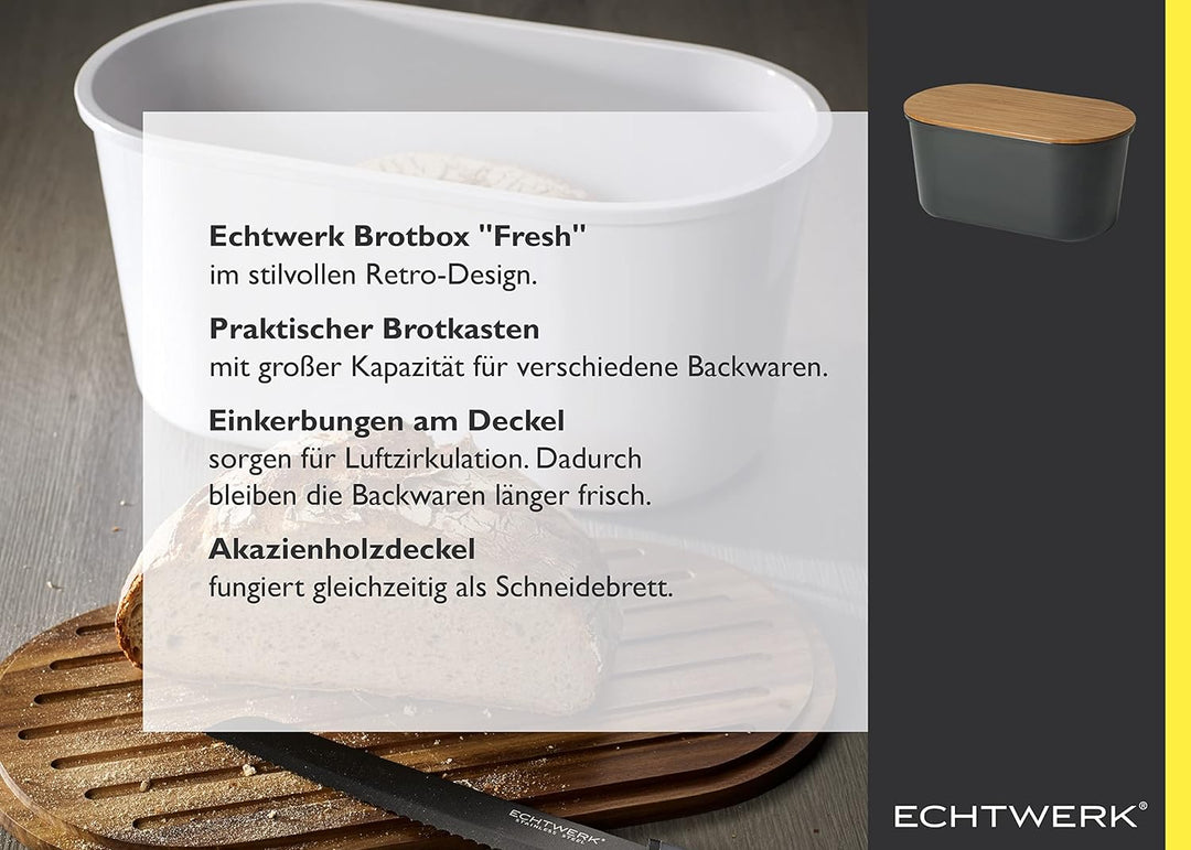 ECHTWERK Brotkasten “FRESH“, Brotbox, Brotaufbewahrung, Platzsparende Aufbewahrungsbox, Brotkorb mit