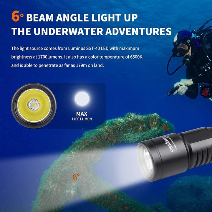 ORCATORCH D700 Tauchlicht 1700 Lumen Tauchlampe 150 m Tiefe Unterwasser Tauchlampe mit 21700 Grossba