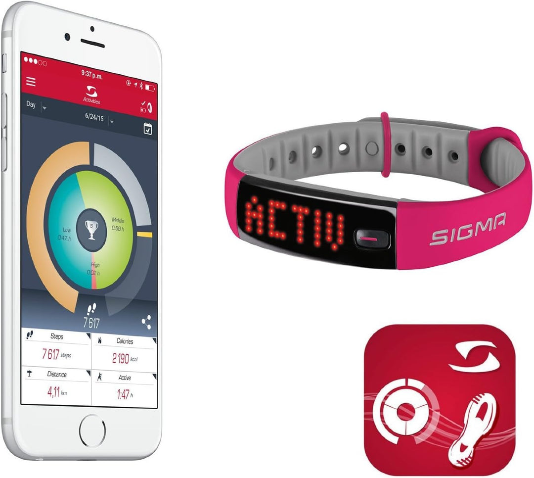 Sigma Activity Tracker ACTIVO 7 x 3 x 3 cm Berry Pink, 7 x 3 x 3 cm Berry Pink