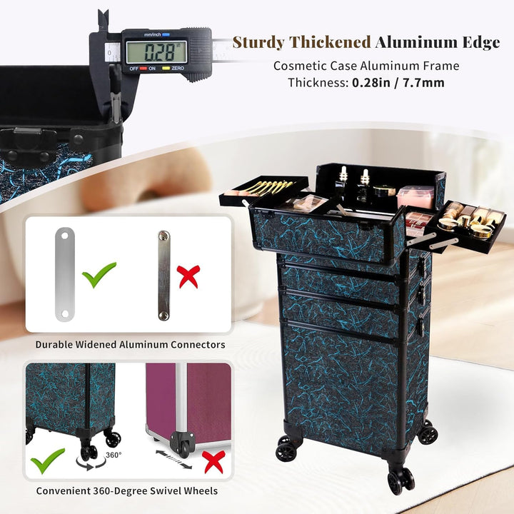 Arous 5-in-1-Kosmetik-Trolley mit Rollen, für Reisen, abschliessbar, mit Rädern, für Friseure, Künst