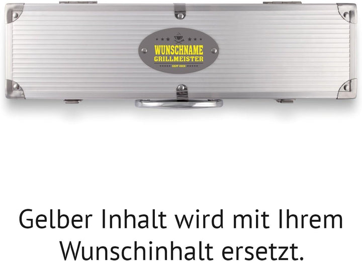 Grillkoffer 3-teilig Grillbesteck Edelstahl Grill Set mit Gravur - Grillmeister, Grillmeister