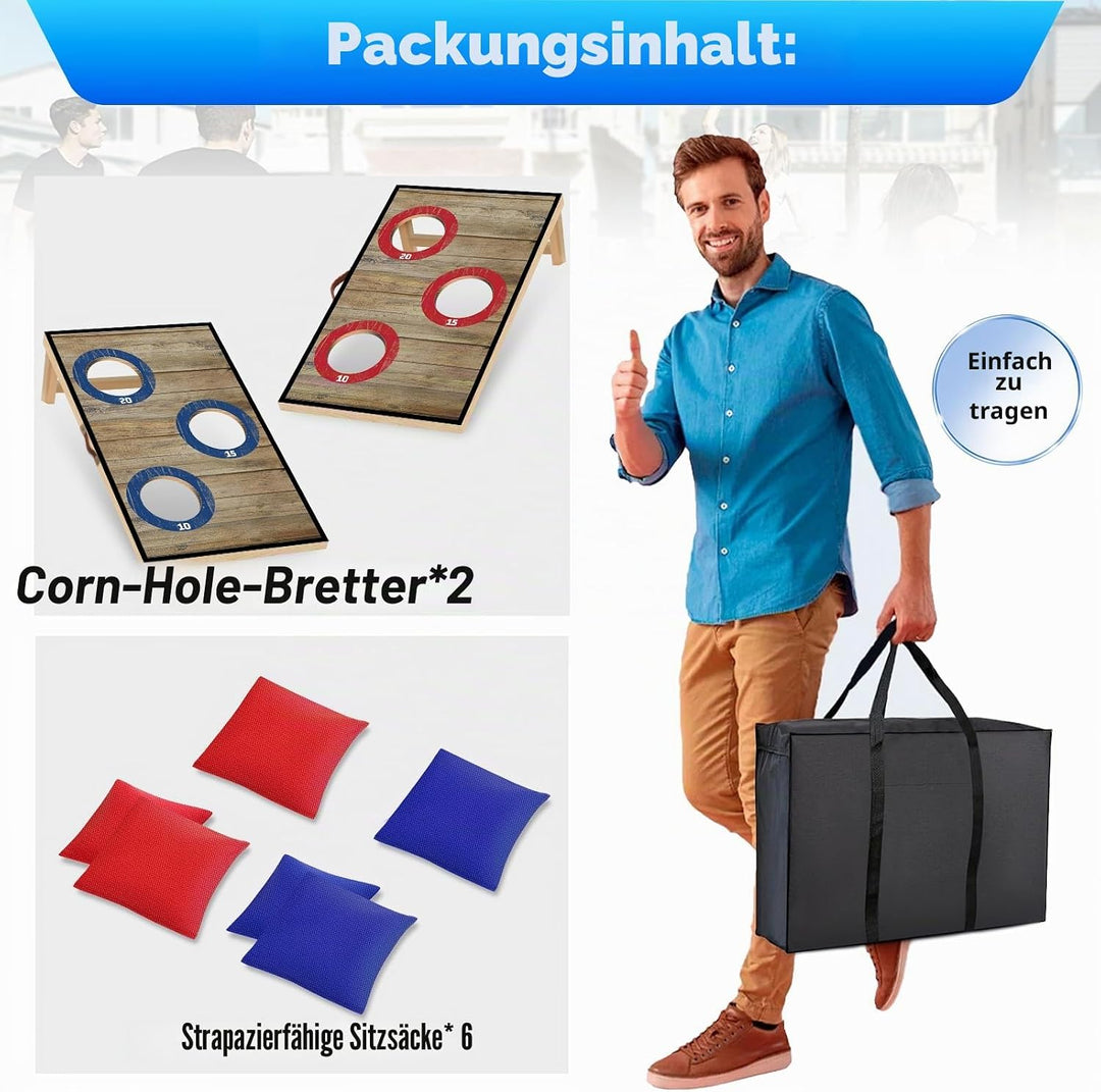 NZQXJXZ Cornhole Spiel Outdoor, 60 x 35 cm Massivholz Premium Corn Hole Boards mit 6 Cornhole Säckch
