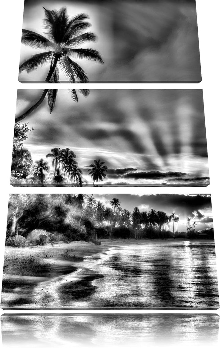 Pixxprint Palmen am Strand als Leinwandbild/Grösse: 3 Teilig (120x80) cm/Wandbild/Kunstdruck/fertig