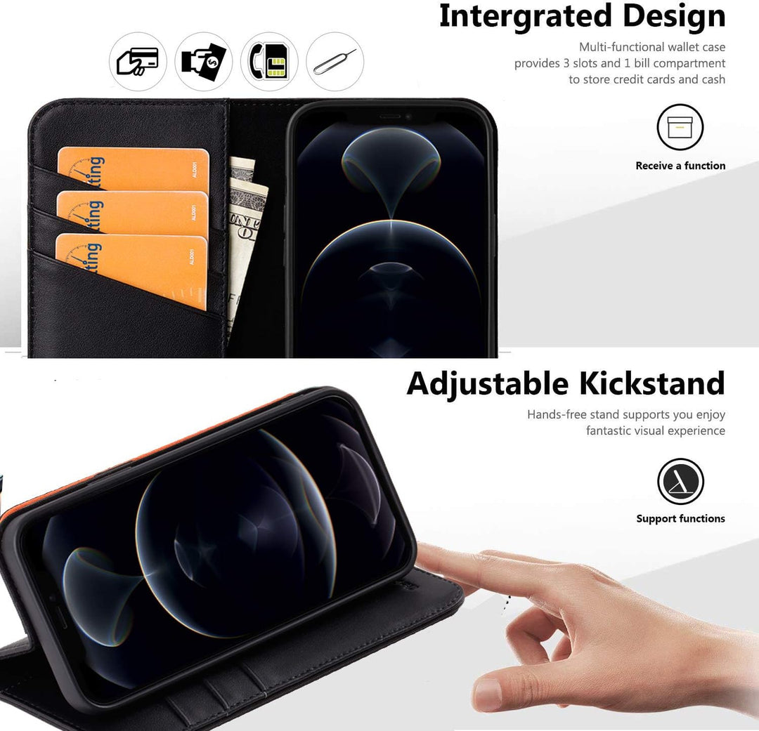 VISOUL iPhone 13 Hülle, Handyhülle [100% Karbonfaser-Leder] [RFID Schutz] [Schützt vor Stoss] [Stand