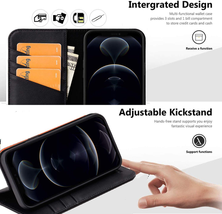 VISOUL iPhone 13 Hülle, Handyhülle [100% Karbonfaser-Leder] [RFID Schutz] [Schützt vor Stoss] [Stand