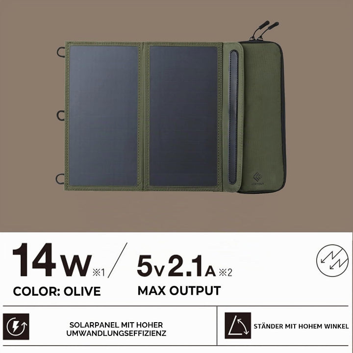 ELECOM NESTOUT Portable Solar Panel, Dual USB-A Ports, 14W Power Generation Charger for Phone Campin