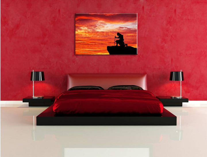 Pixxprint Samurai auf der Spitze des Berges als Leinwandbild/Grösse: 100x70 cm/Wandbild/Kunstdruck/f