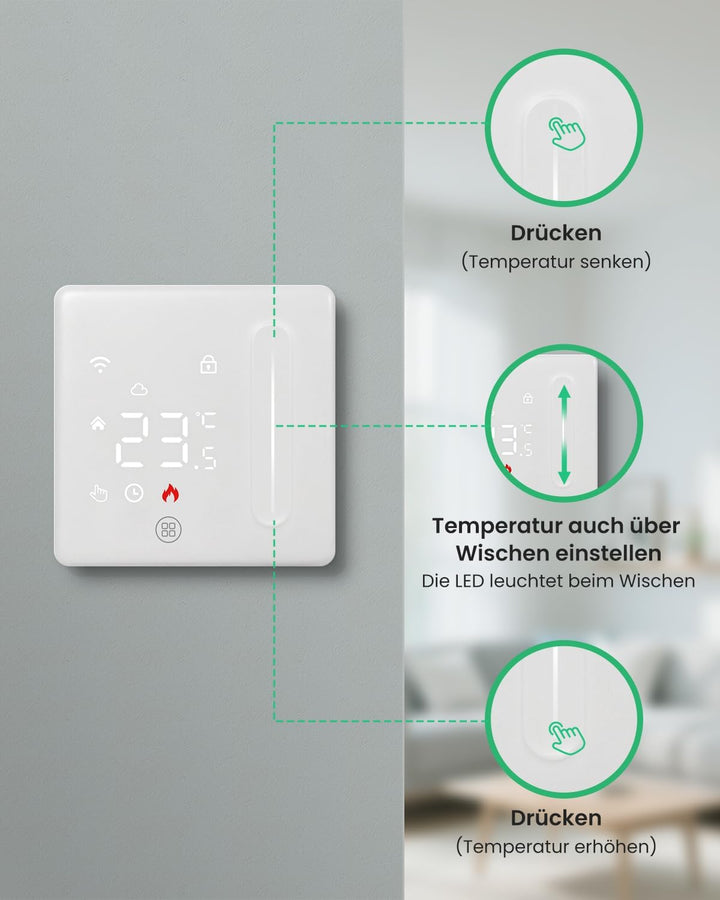AVATTO Smart WiFi Thermostat für Wasser Fussbodenheizung und Kombi-Wandheizkessel, programmierbarer
