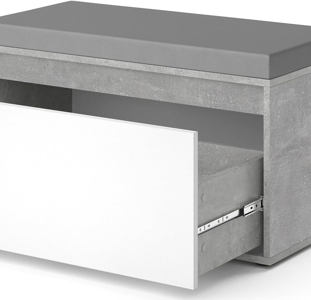 Vicco Schuhbank Iker, Beton/Weiss, 80 x 45 cm, Beton