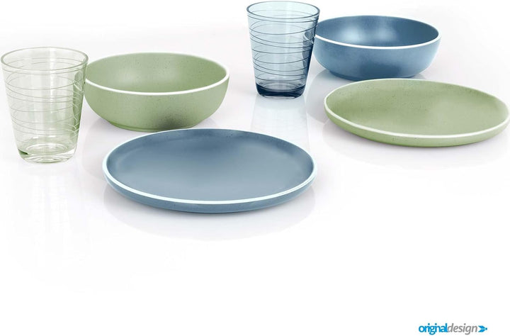 BRUNNER: Melamin Geschirr-Set Camping | 16-Teilig - Teller & Kaffe-Becher für 2-4 Personen | DOLOMIT