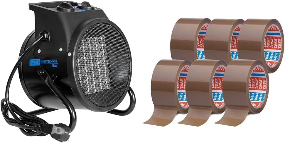 Güde Elektroheizer GEH 3000 P & tesa pack 64014 im 6er Pack - Geräuscharmes Paketklebeband zum Verpa