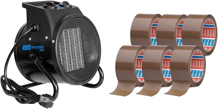 Güde Elektroheizer GEH 3000 P & tesa pack 64014 im 6er Pack - Geräuscharmes Paketklebeband zum Verpa
