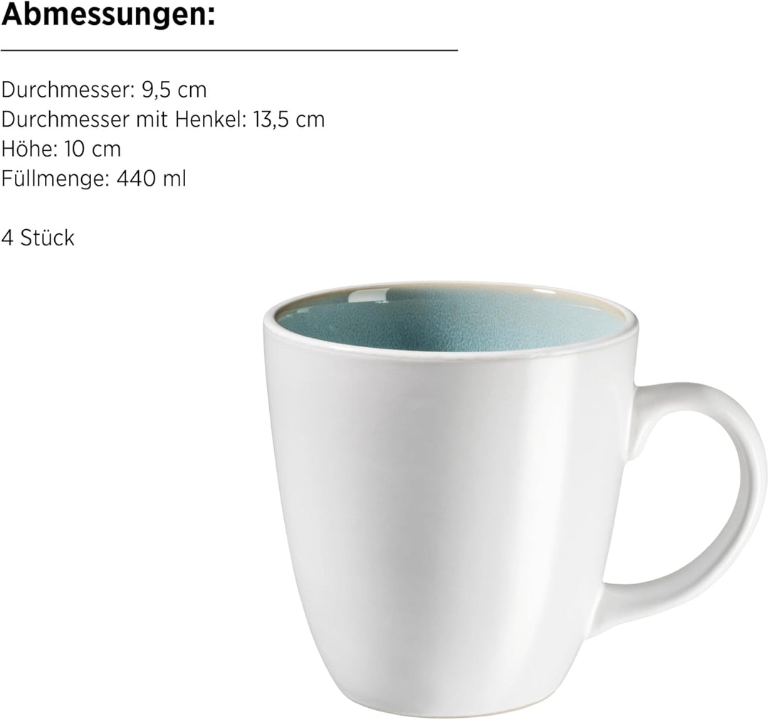 MÄSER Serie Elea, 16-tlg. Kombiservice für 4 Personen im Vintage-Look, türkis, Steinzeug Hellgrün, H
