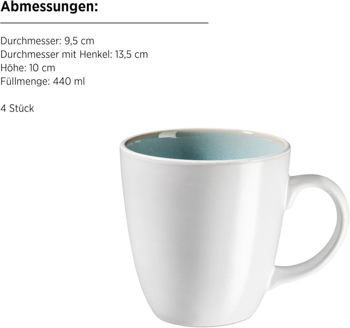 MÄSER Serie Elea, 16-tlg. Kombiservice für 4 Personen im Vintage-Look, türkis, Steinzeug Hellgrün, H