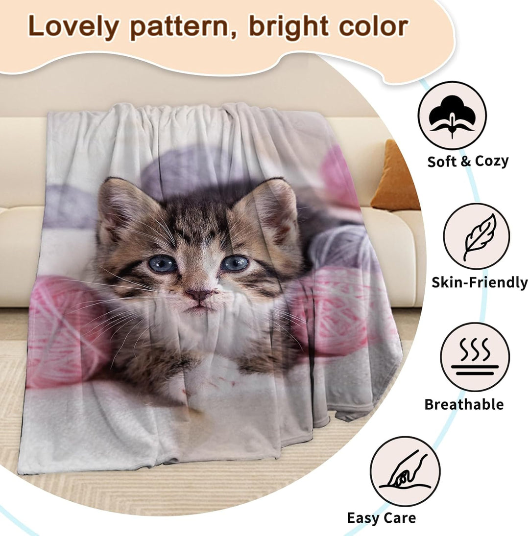 Katzemotiv Kuscheldecke für Kinder, Katzen Flanell Decke,Kinderdecke Katzemotiv Flauschige Plüsch De