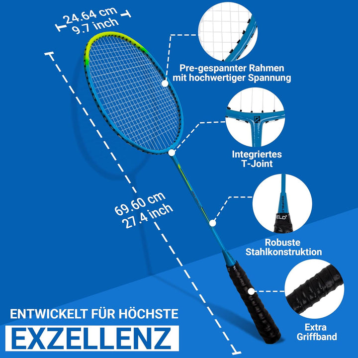 Redfield Badminton Schläger Set, enthält 2 Badmintonschläger, 2 Federbälle, Trage Tasche, 2 Griffban