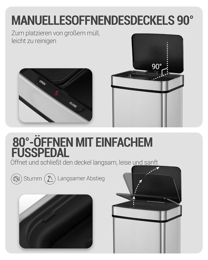 Hzuaneri Sensor Küchen Mülleimer 72 L, Automatischer Abfalleimer mit 3+1 Fächer, Mülltrennsystem, Mü