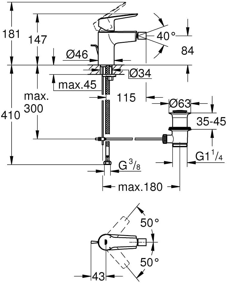 GROHE Start - Einhand-Bidetarmatur (wassersparend, langlebige Oberfläche, Einlochmontage), chrom, 32