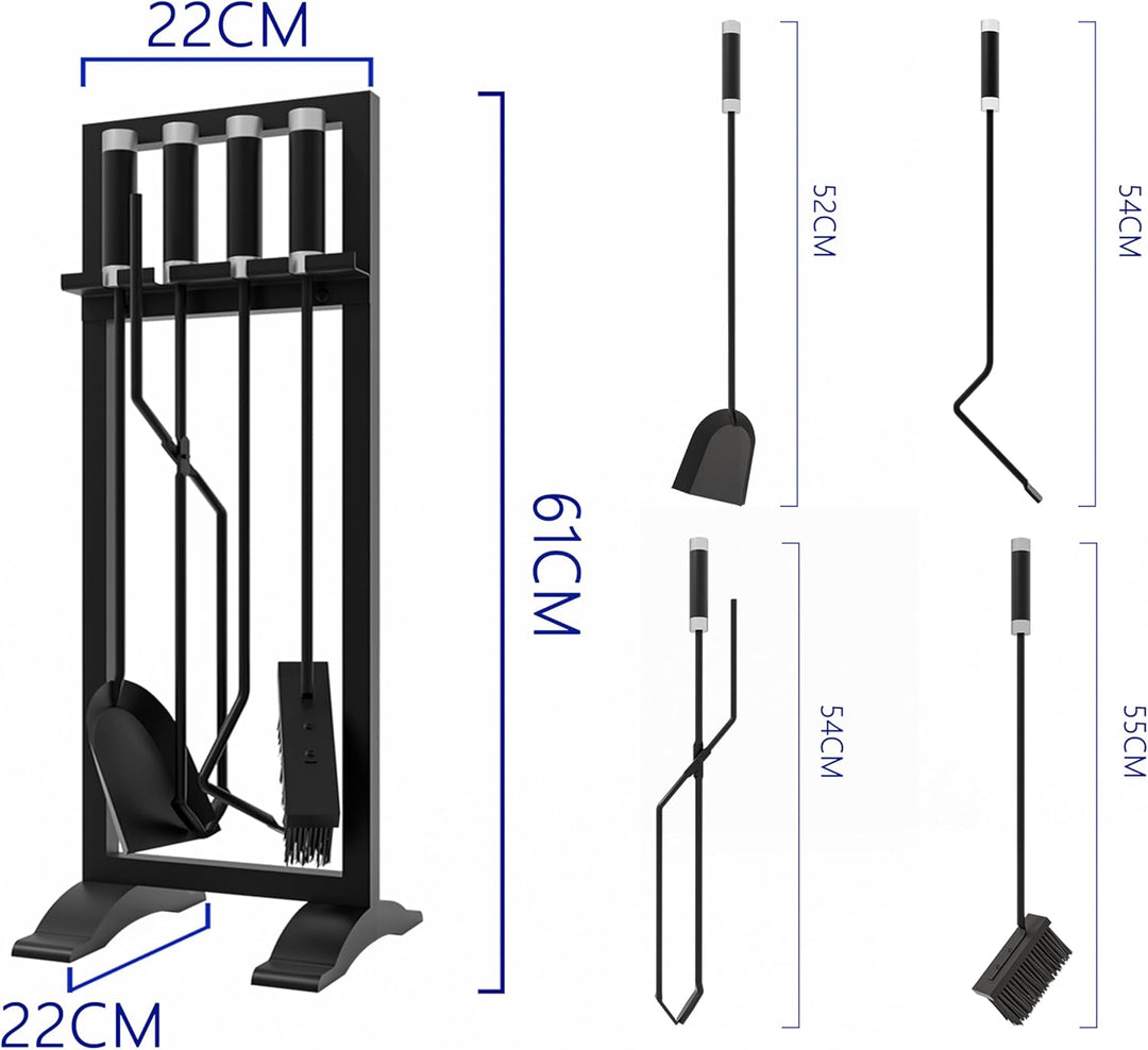 Kingson Kaminbesteck 4-teilig - Inklusive Schürhaken, Schaufel, Bürste & Zange - 61 cm Kaminbesteck