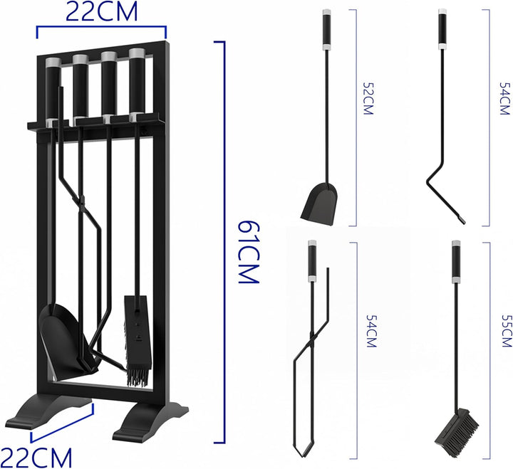 Kingson Kaminbesteck 4-teilig - Inklusive Schürhaken, Schaufel, Bürste & Zange - 61 cm Kaminbesteck