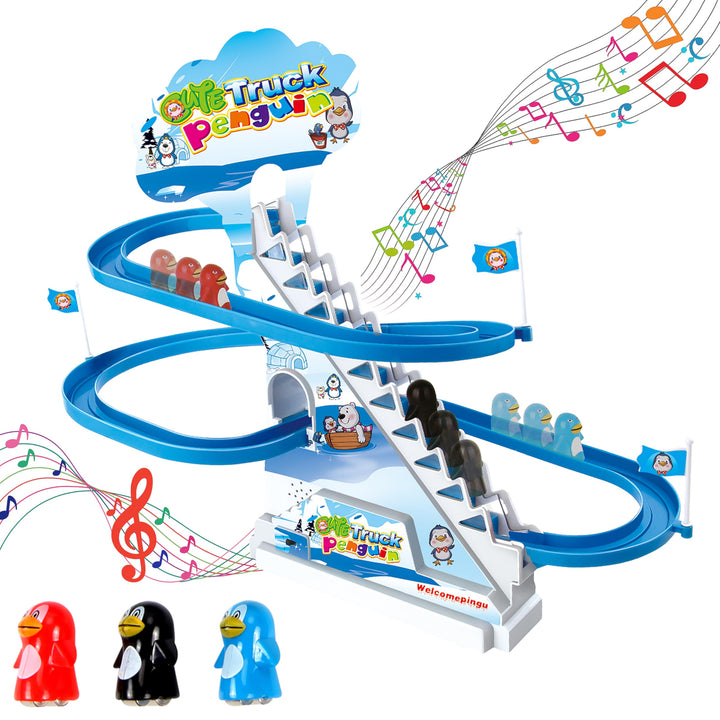 ARSUK Elektronische Musik Ente treppensteigen Spielzeug, Rennbahnen, Playful Penguin Race, achterbah