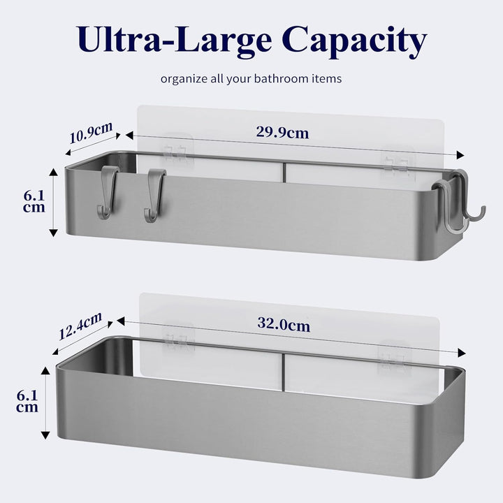 Kitsure Duschablage ohne Bohren - 2 Stück rostfreie Badezimmer Organizer, schnell trocknende Badrega