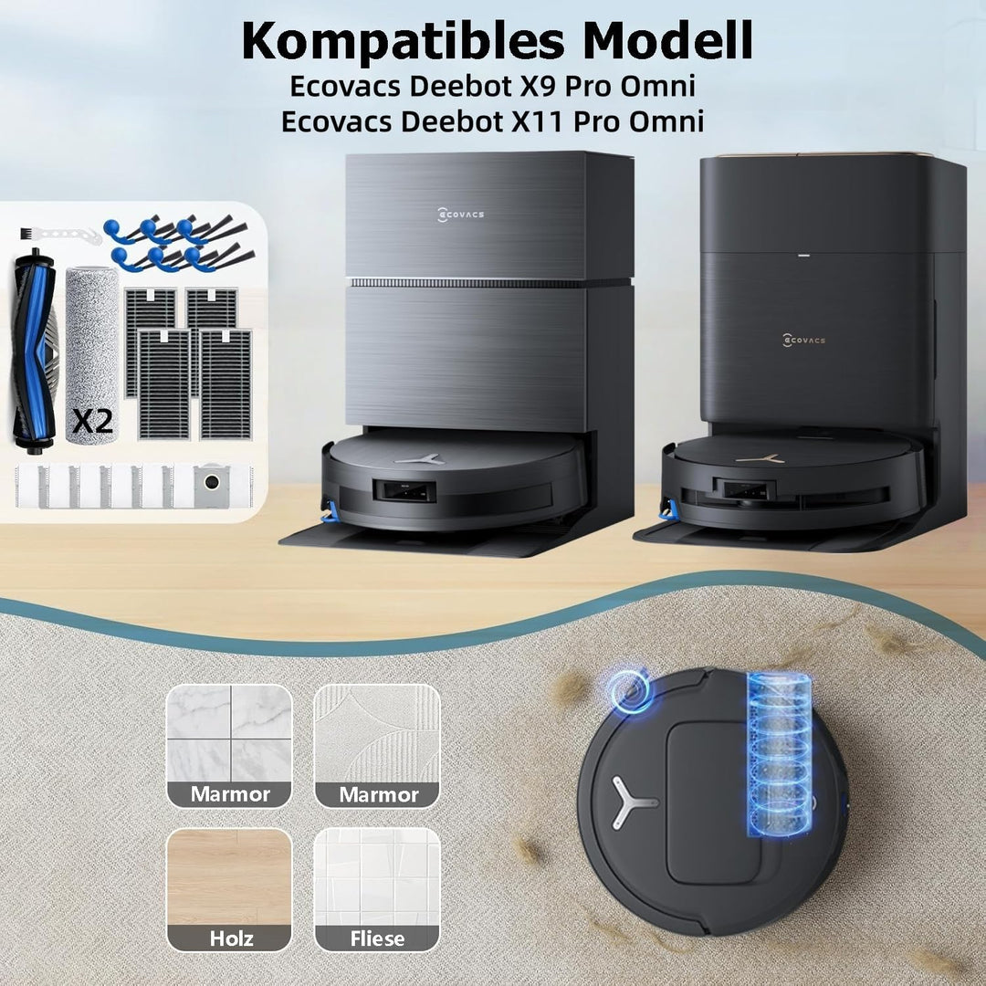 21 Stück Zubehör für Ecovacs Deebot X9 Pro Omni/X11 Pro Omni Staubsauger,2 Hauptbürste,2 Mopp Reinig