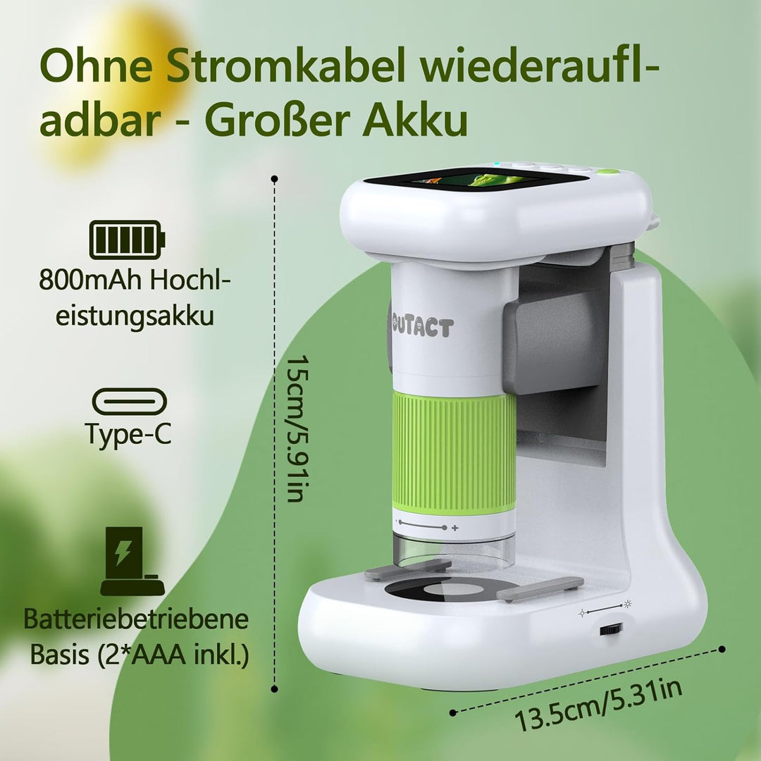 Tragbares Mikroskop für Kinder mit Ständer,50X-1000X 2.0 IPS-Bildschirm Digitales Mikroskop mit 8 LE