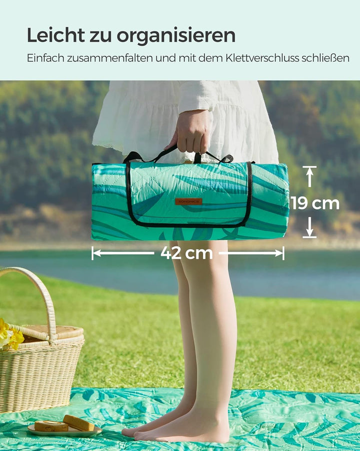 SONGMICS Picknickdecke, 300 x 200 cm grosse Stranddecke, Campingdecke, wasserdichte Unterseite, masc