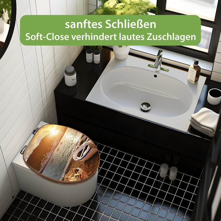banjado Design WC Sitz Bambus Absenkautomatik 45,8x37,5cm - Toilettendeckel mit Absenkautomatik Holz