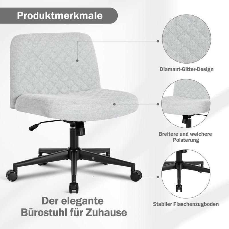 Fantasylab Bürostuhl Ohne Armlehnen,Home Office Stuhl mit Räder,Heavy Duty Metallbasis,120°Schaukeln