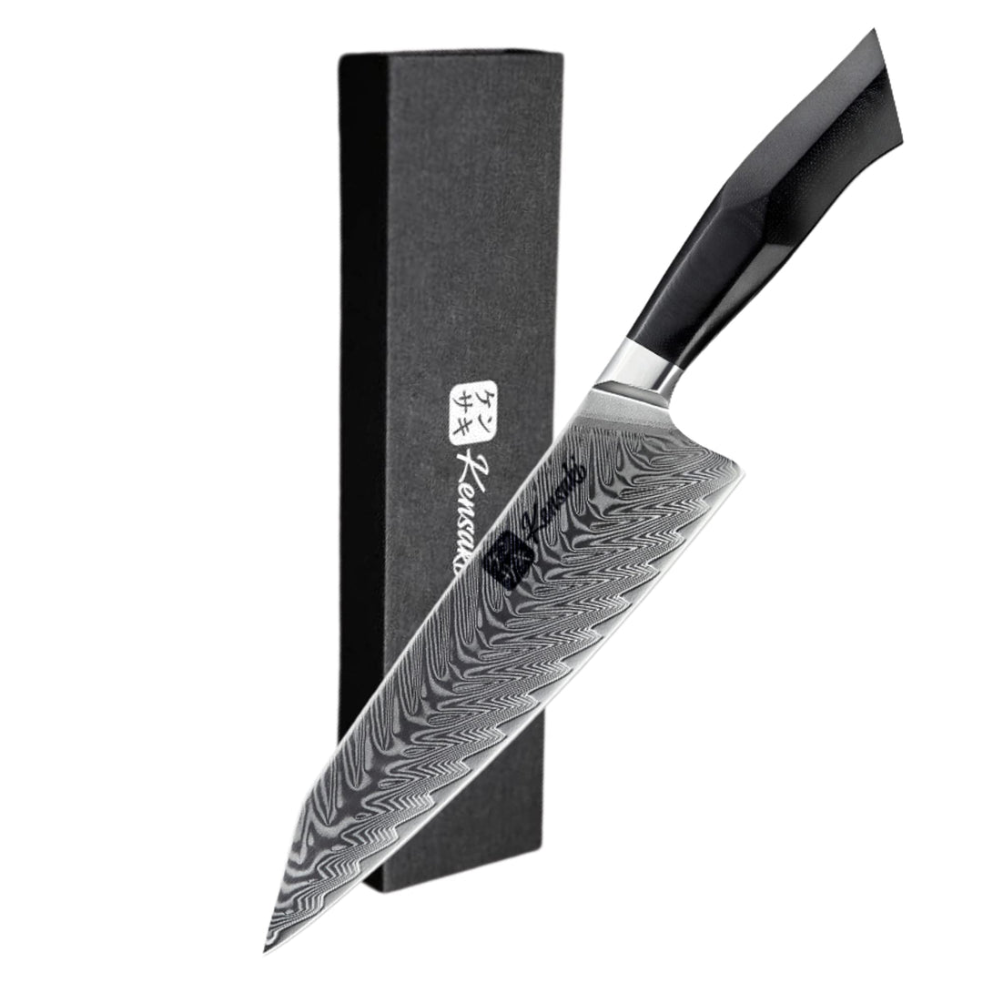 Kensaki Chefmesser aus Damaszener Stahl Küchenmesser Japanischer Art hergestellt aus 67 Lagen Damast