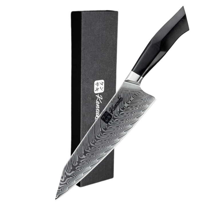Kensaki Chefmesser aus Damaszener Stahl Küchenmesser Japanischer Art hergestellt aus 67 Lagen Damast