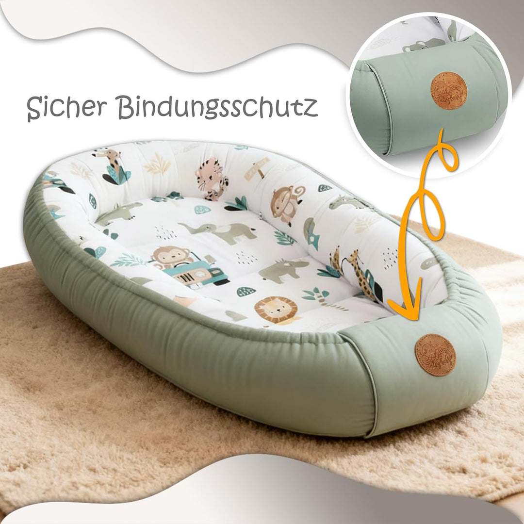 Babynest Kokon Neugeborene 90 x 50 cm - Handmade Kuschelnest Baby Nestchen aus Baumwolle Sternchen G