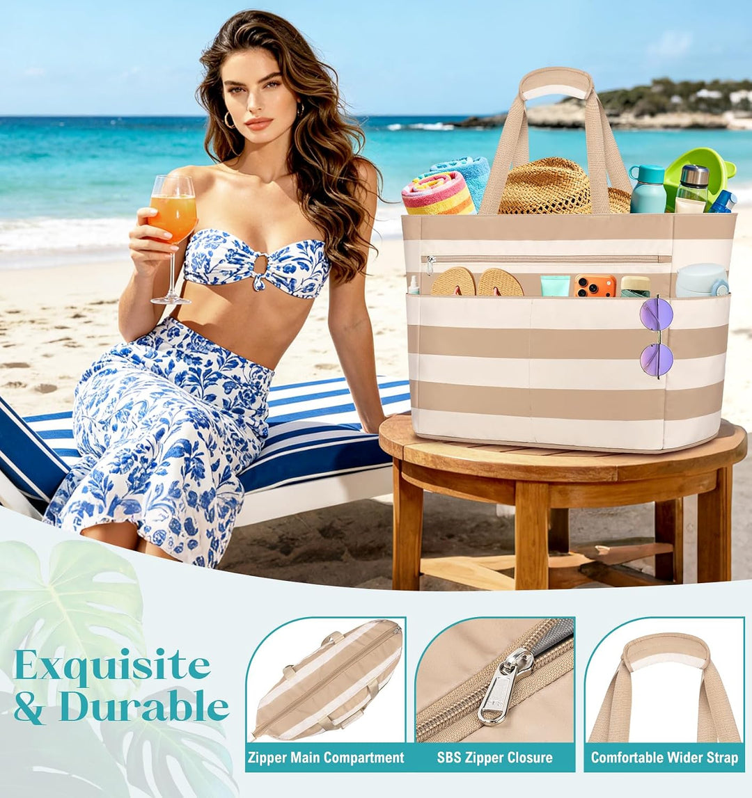 Strandtasche mit Reissverschluss XXL Familie Strandtasche Damen Gross Shopper Tasche Beach Tote Bag