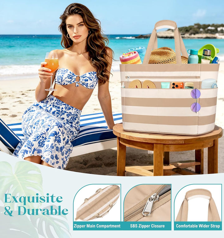Strandtasche mit Reissverschluss XXL Familie Strandtasche Damen Gross Shopper Tasche Beach Tote Bag