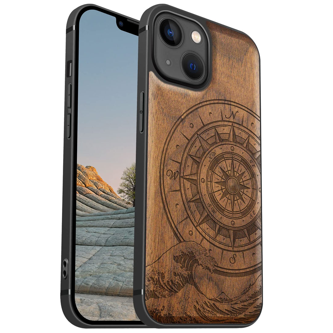 Carveit Magnetisch Hülle für iPhone 13 [Elegante Walnuss] [Weich TPU Stossstange] Stossfeste Handyhü