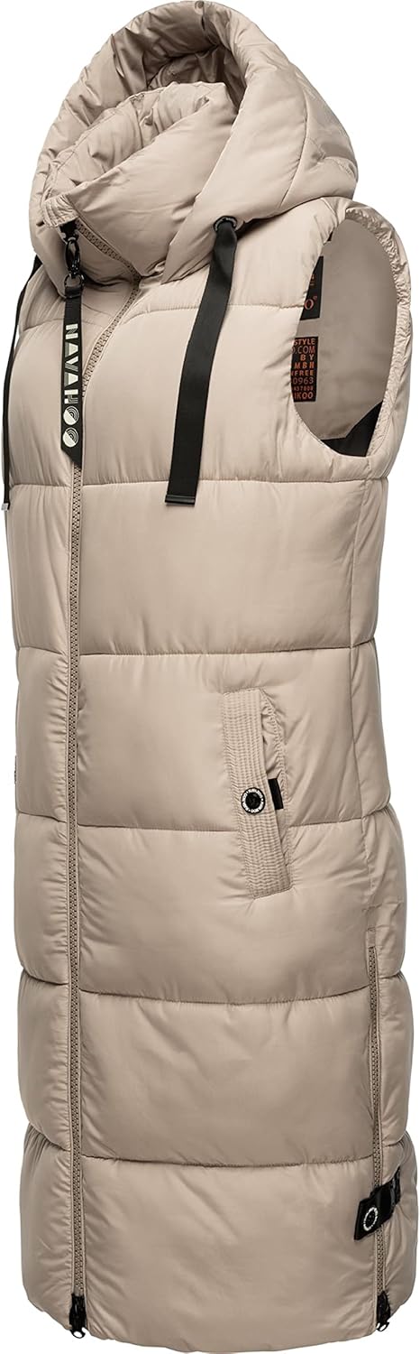 Navahoo Damen ärmellose Lange Outdoorweste warme Winterjacke Schnuffelchen XS-3XL S Taupe, S Taupe