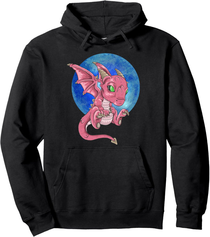 Verschlafener Baby Drache im Nachthimmel Vollmond Pullover Hoodie