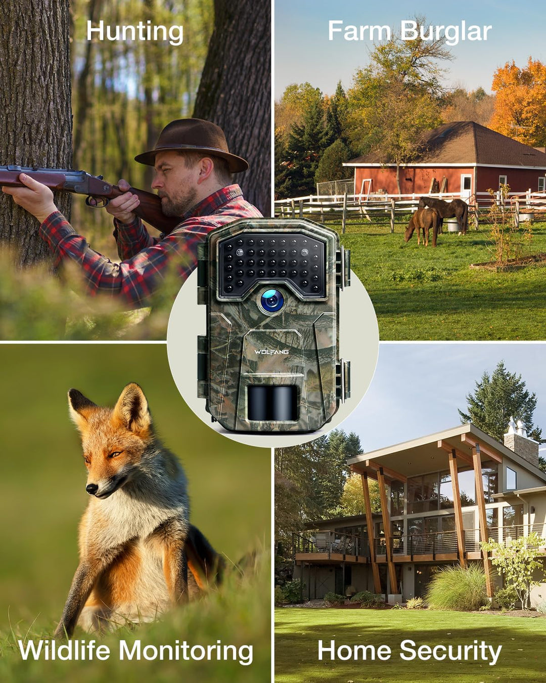 WOLFANG Wildkamera, 4K 48MP Trail Kamera mit 36pcs 940nm IR LEDs Nachtsicht Aktiviert Wasserdicht IP