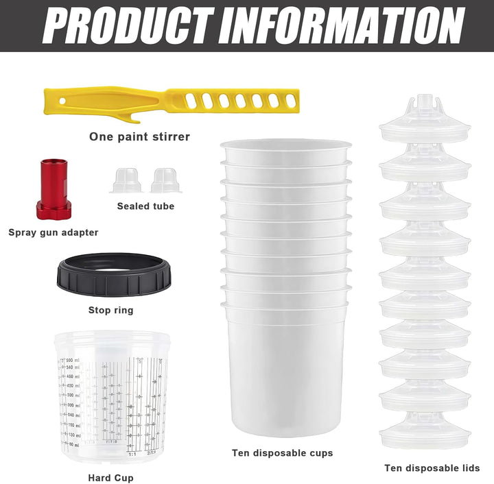 Farbmischbecher Lackmischbecher Kit: Lackmischbecher Deckel und Linersystem mit 10 600ML Bechereinsä