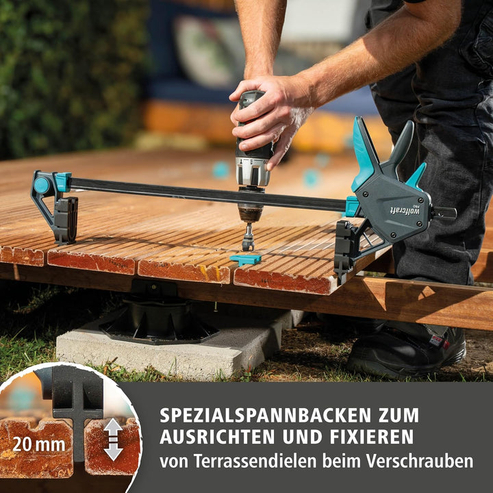 wolfcraft Terrassenbau-Set PRO, 11-tlg. - Das Komplettset für schnelle, effektive und gleichmässige