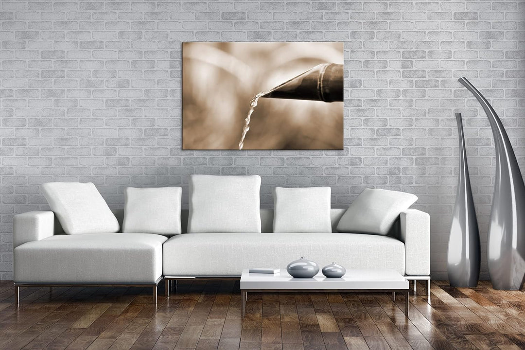 deyoli japanisches Wasserrohr aus Bambus Effekt: Sepia, Format: 80x60 als Leinwandbild, Motiv fertig