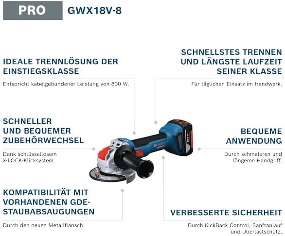 Bosch Professional 18V System Akku-Winkelschleifer mit X-LOCK GWX 18V-8 (inkl. Zusatzhandgriff, Schu