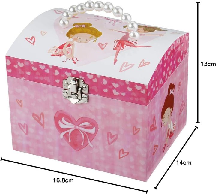 Kuppelförmige Musik-Schmuckschatulle mit Perlengriff und Spieluhr mit tanzender Ballerina für Mädche