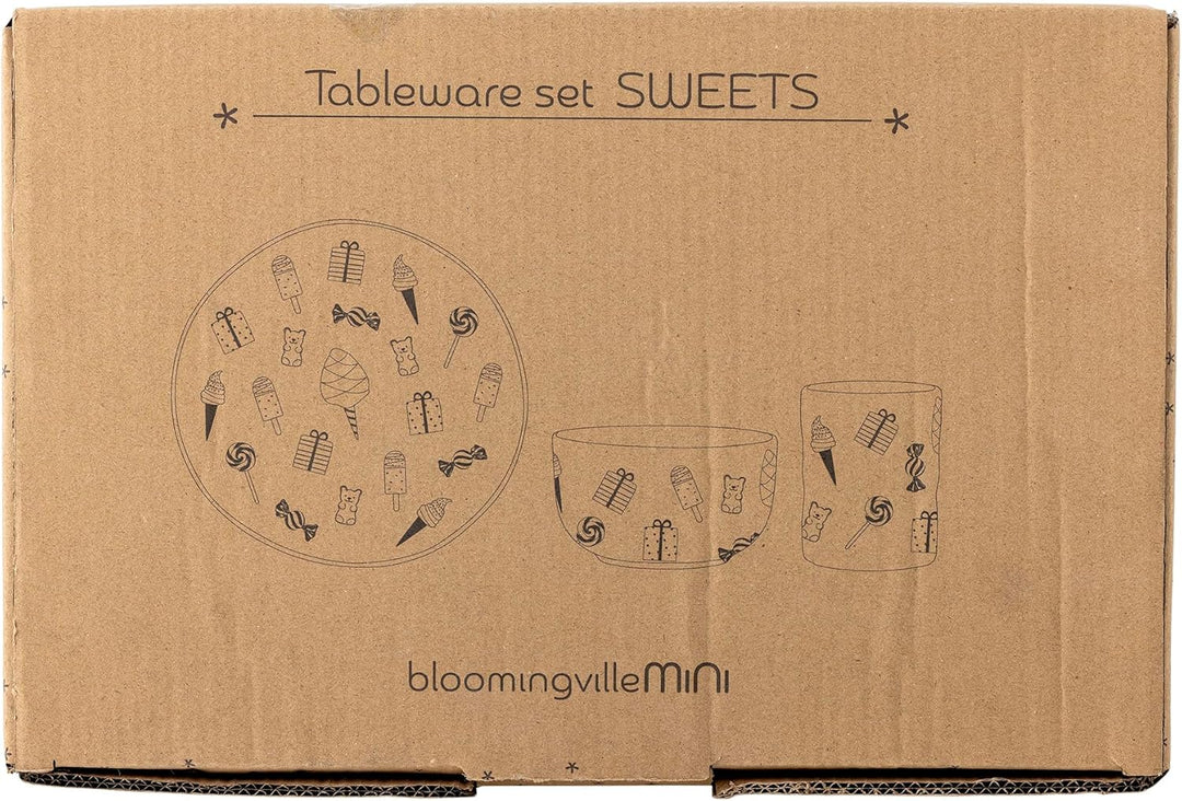 Bloomingville Mini Sweets Geschirr-Set, Natur, Steingut, C:T7xH9/B:T11xH6/P:T18x2 cm, 3er-Set, 210 m