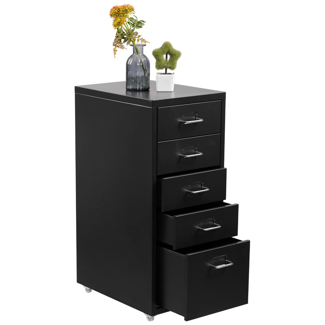 HollyHOME Mobiler Aktenschrank mit 5 Schubladen, rollender Akten-Organizer, Metall-Aufbewahrungsschr